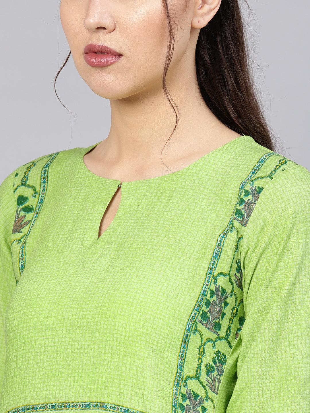 Green Printed Rayon Kurta