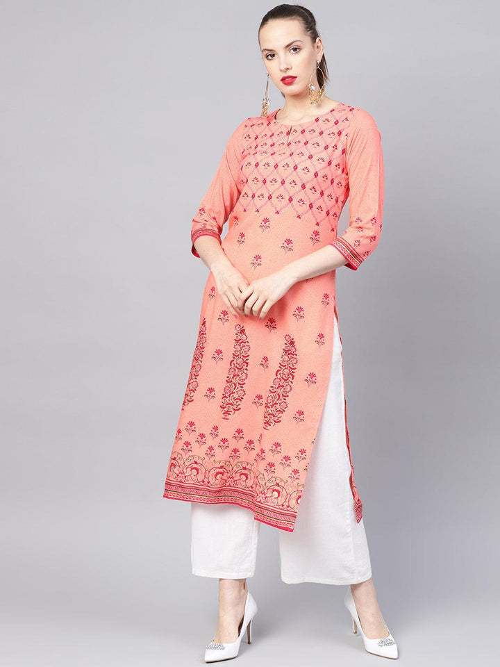 Pink Printed Rayon Kurta - ShopLibas