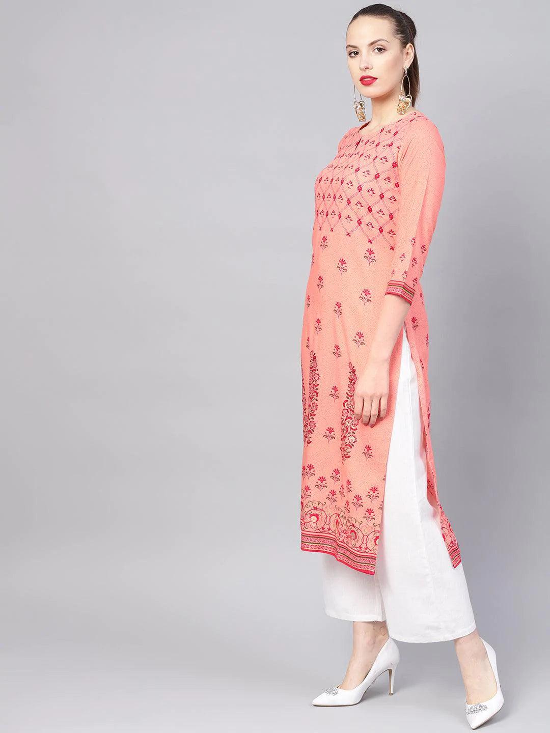 Pink Printed Rayon Kurta - ShopLibas