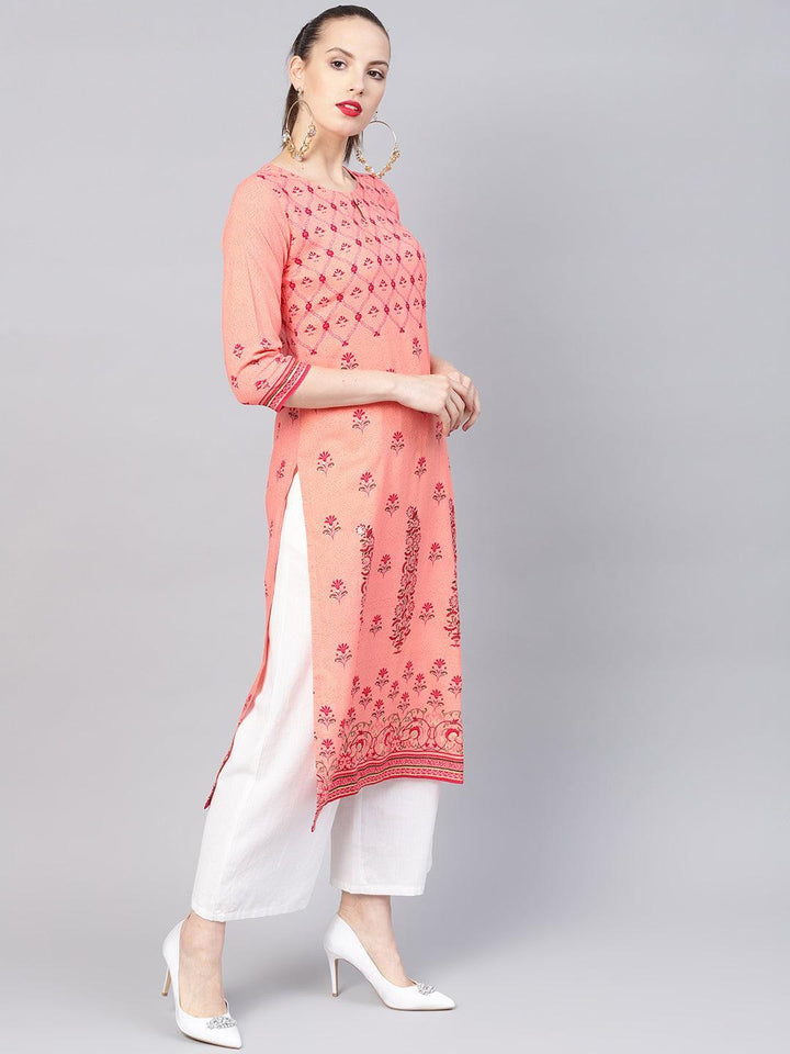 Pink Printed Rayon Kurta - ShopLibas