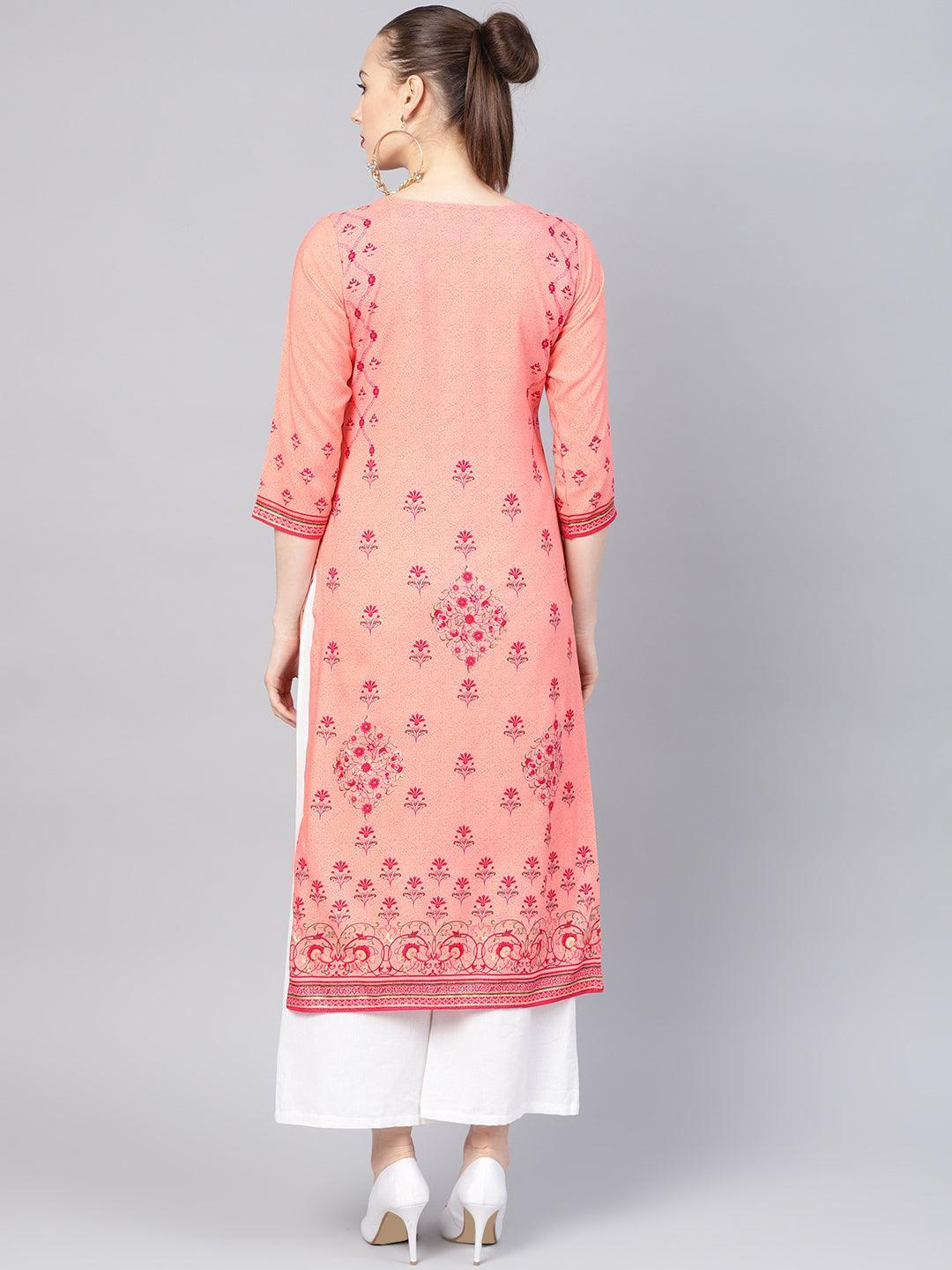 Pink Printed Rayon Kurta - ShopLibas