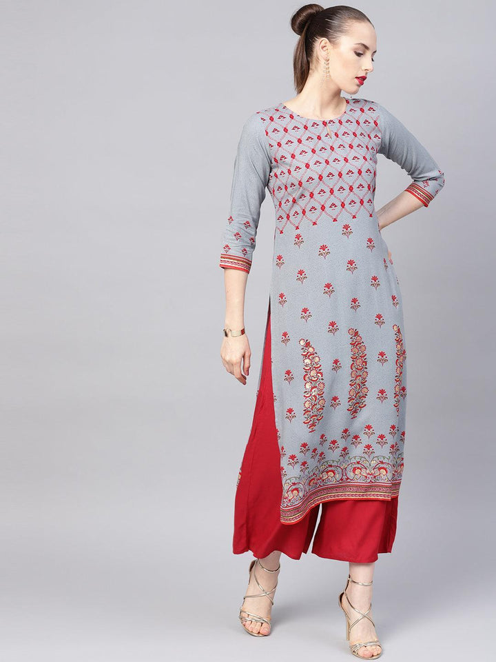 Grey Printed Rayon Kurta - ShopLibas