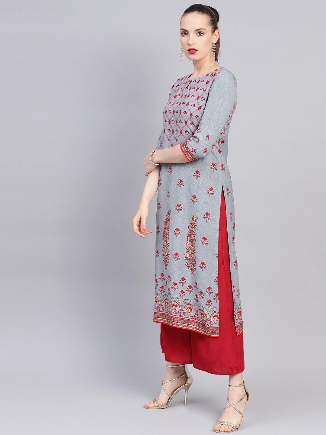 Grey Printed Rayon Kurta - ShopLibas