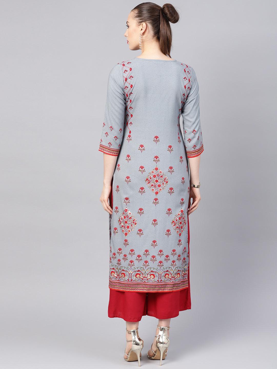 Grey Printed Rayon Kurta - ShopLibas