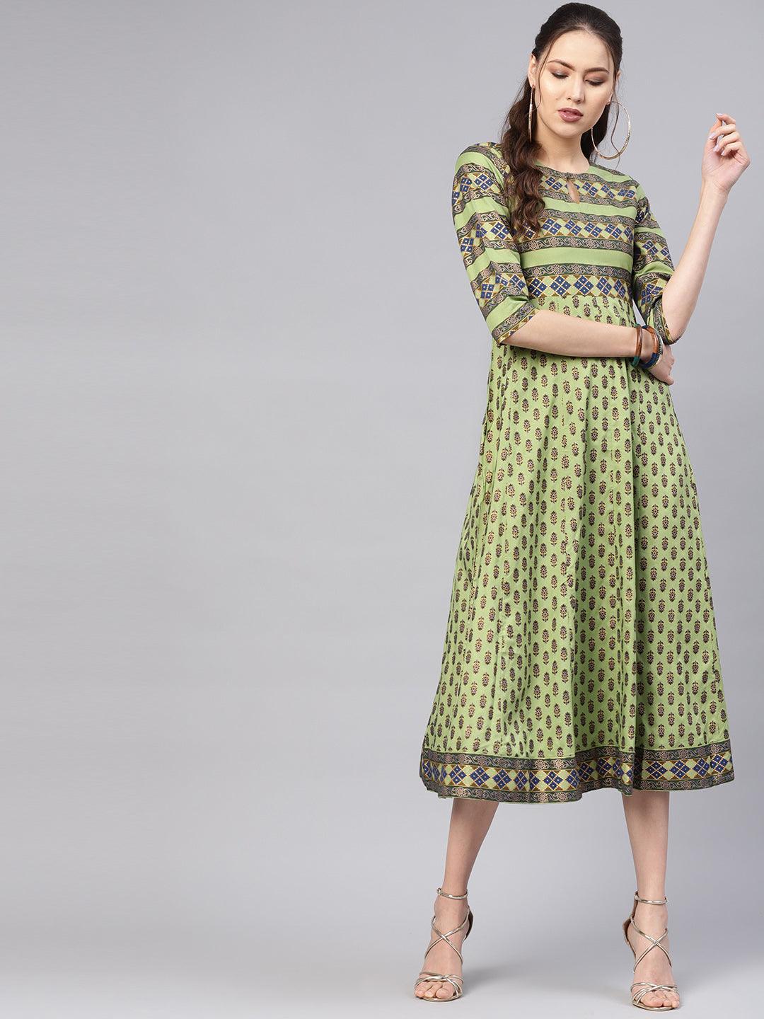 Green Printed Cotton Dress