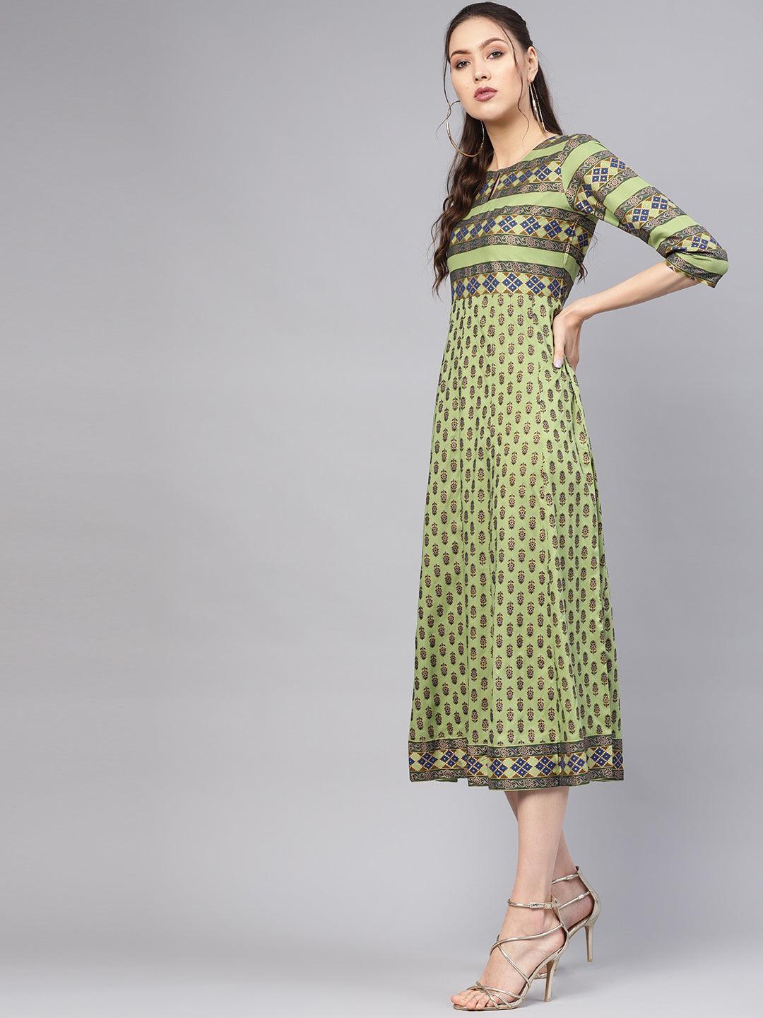 Green Printed Cotton Dress