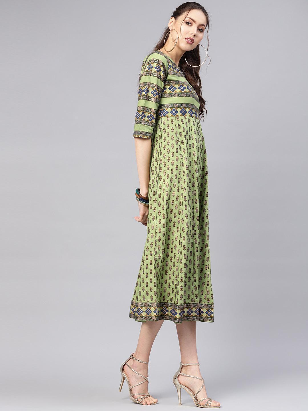 Green Printed Cotton Dress