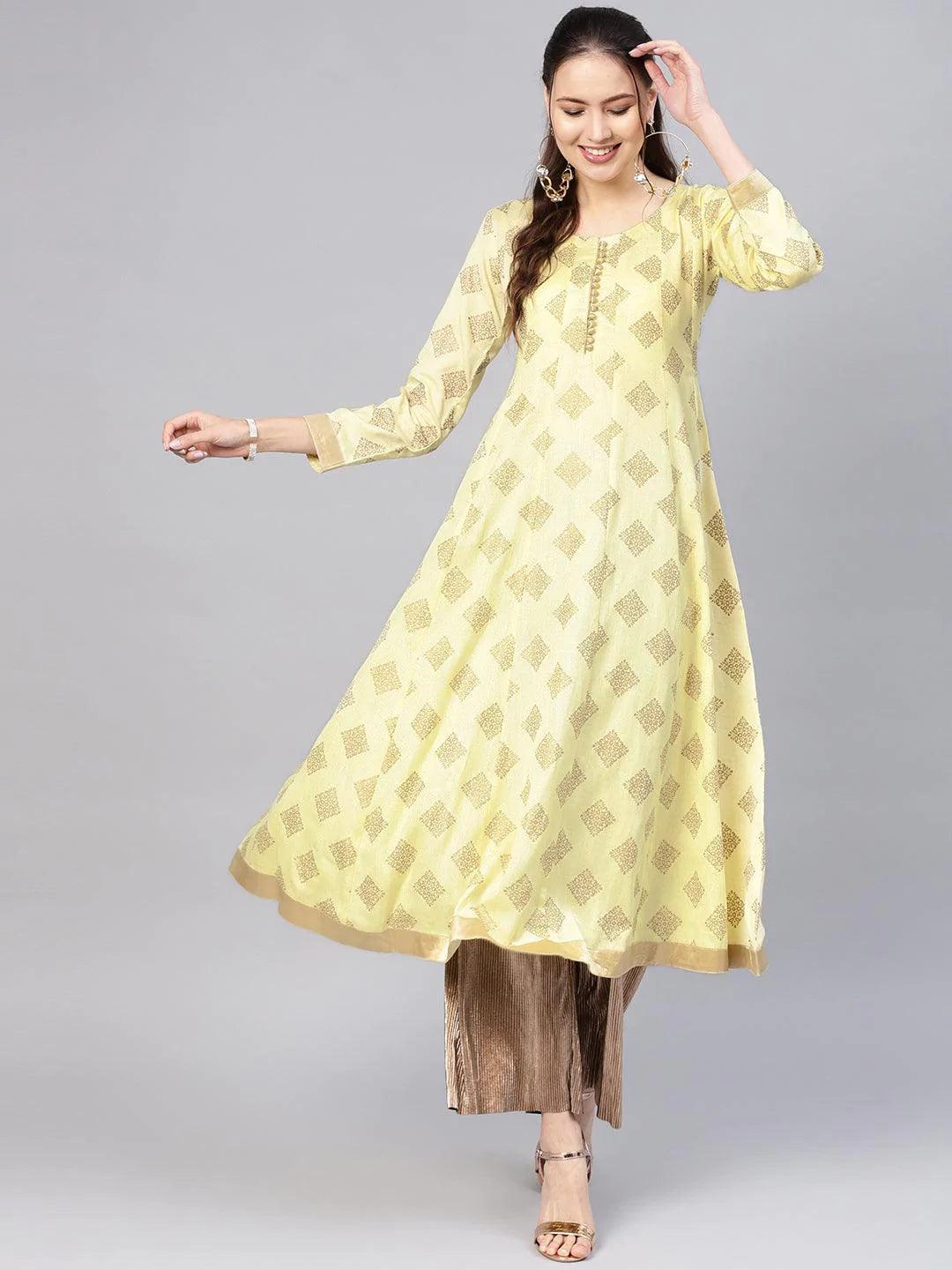 Yellow Printed Cotton Kurta