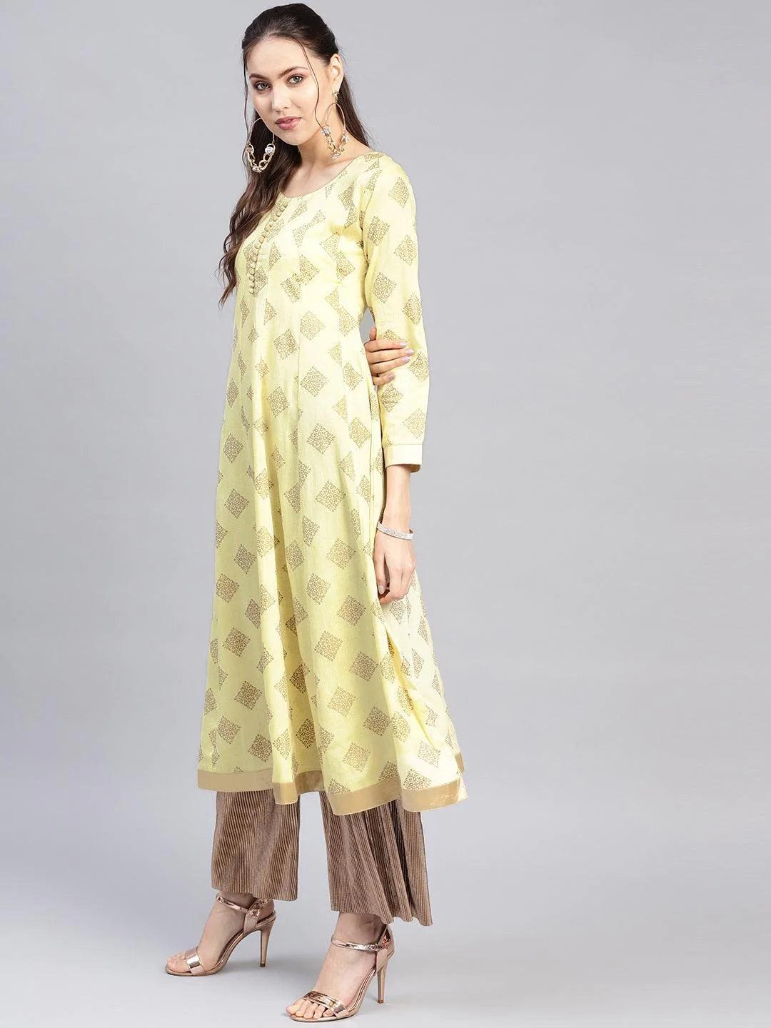 Yellow Printed Cotton Kurta