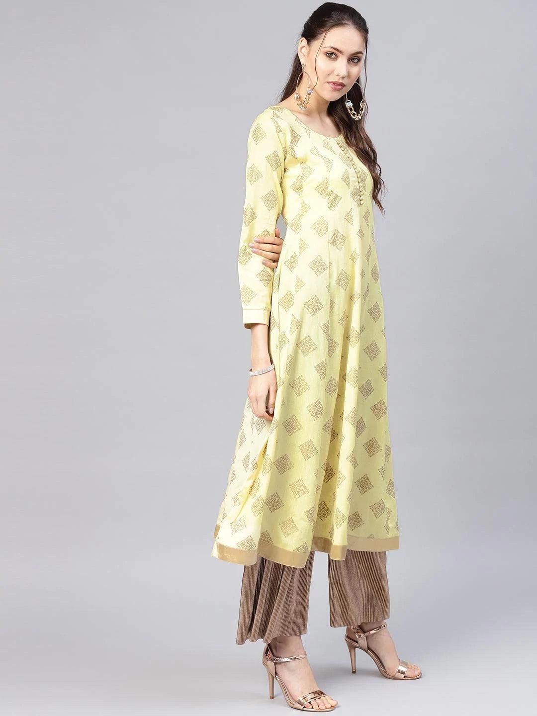 Yellow Printed Cotton Kurta