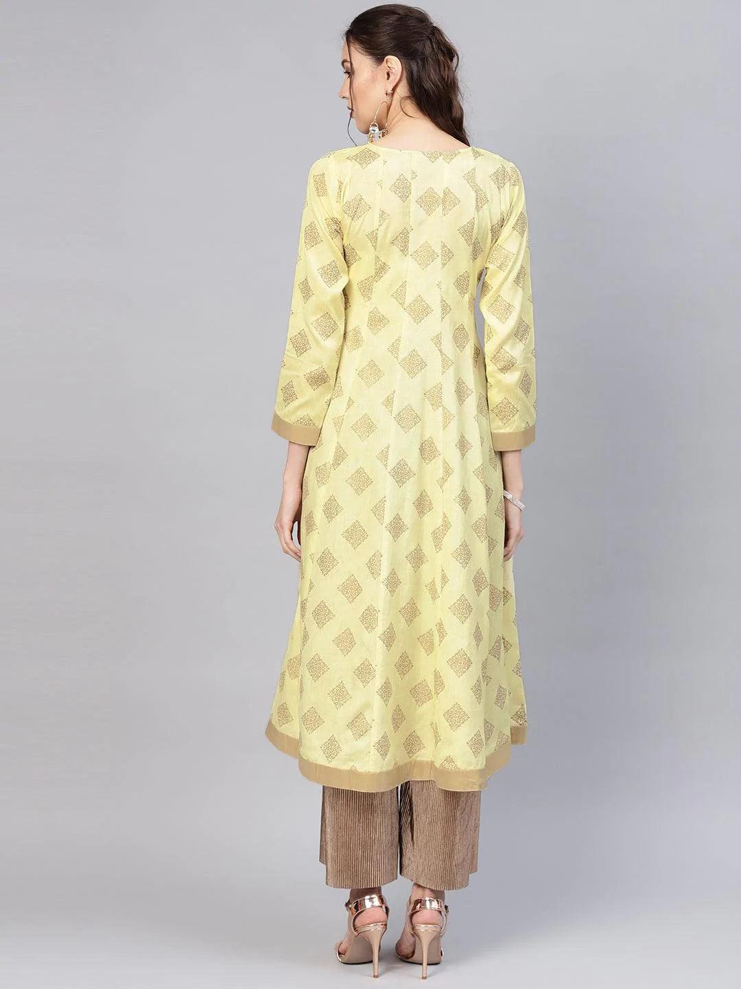 Yellow Printed Cotton Kurta