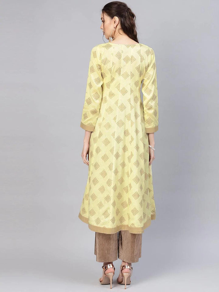 Yellow Printed Cotton Kurta - ShopLibas