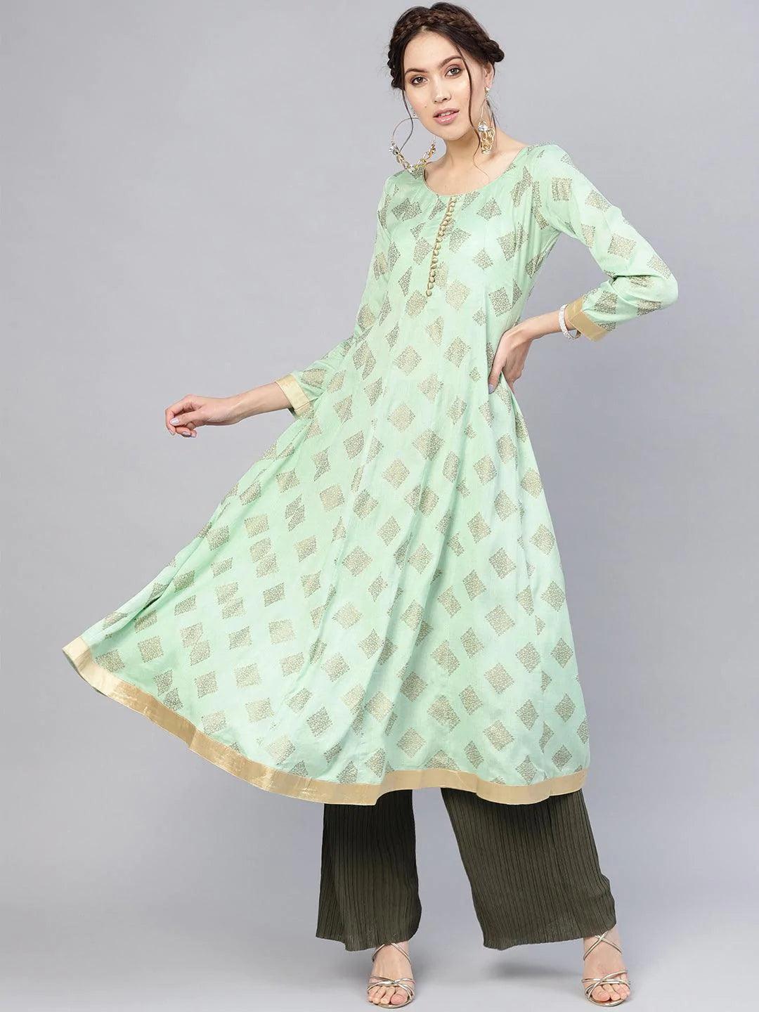 Green Printed Cotton Kurta - ShopLibas