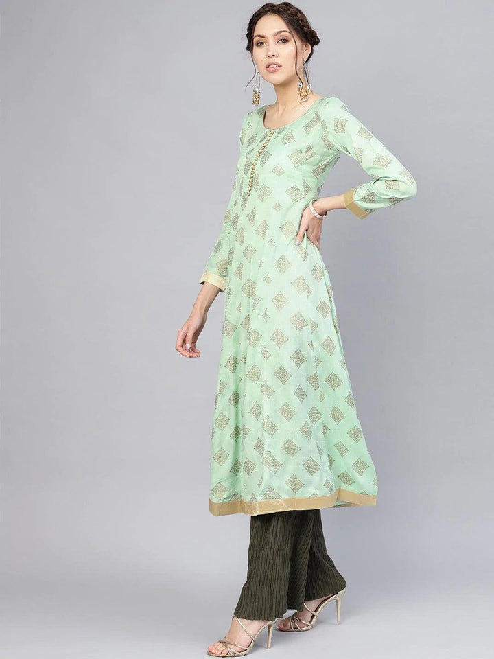 Green Printed Cotton Kurta - ShopLibas