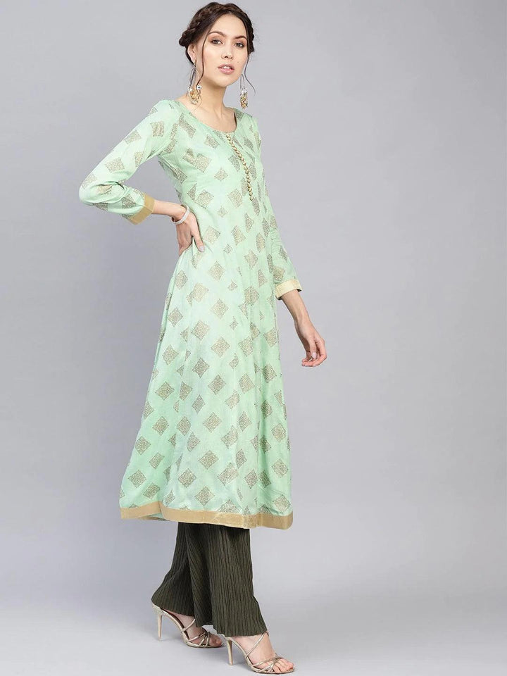 Green Printed Cotton Kurta - ShopLibas