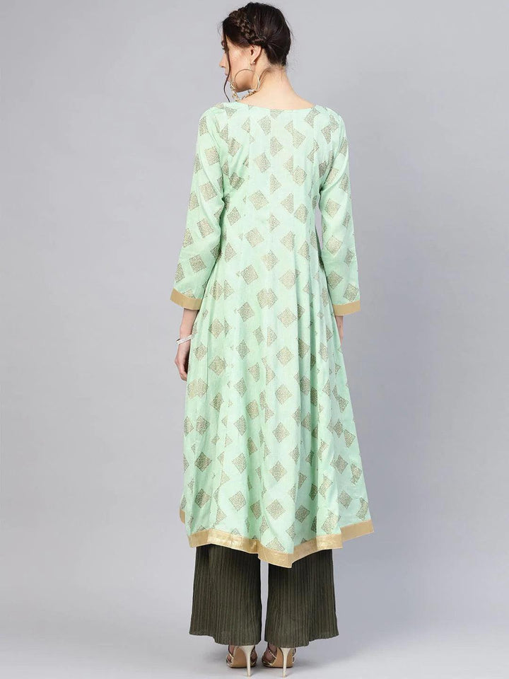 Green Printed Cotton Kurta - ShopLibas