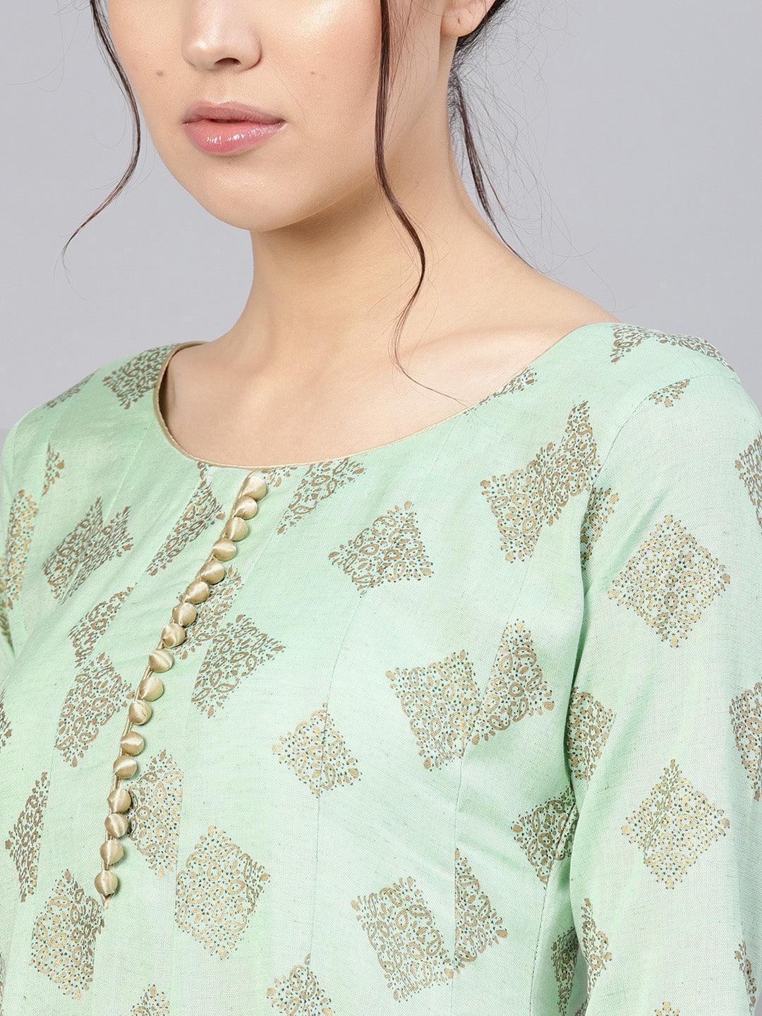 Green Printed Cotton Kurta - ShopLibas