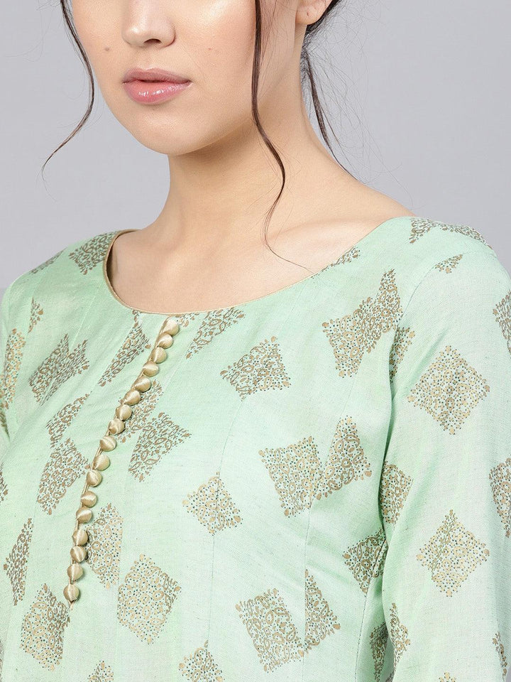 Green Printed Cotton Kurta - ShopLibas