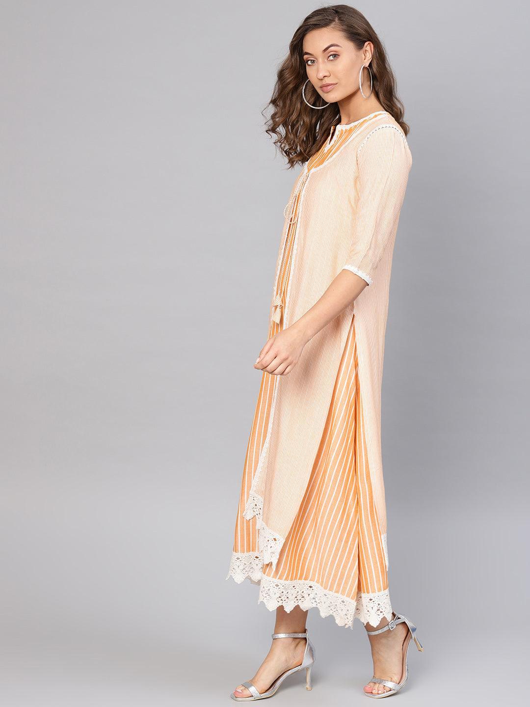 Yellow Striped Cotton Dress With Jacket - ShopLibas