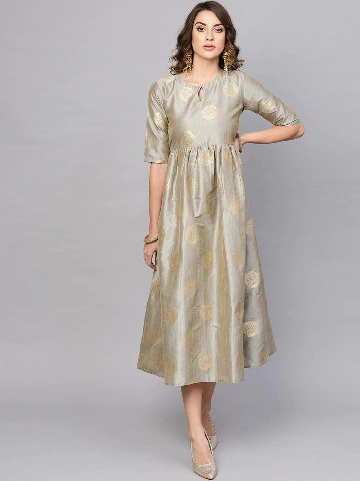 Grey Self Design Chanderi Dress - ShopLibas