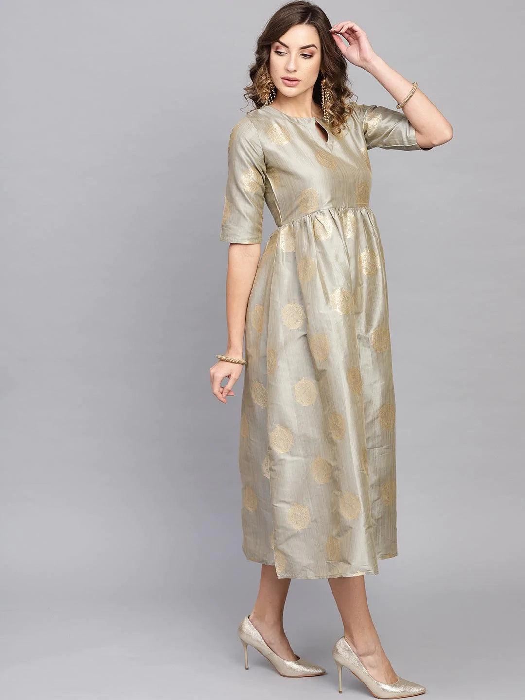 Grey Self Design Chanderi Dress - ShopLibas