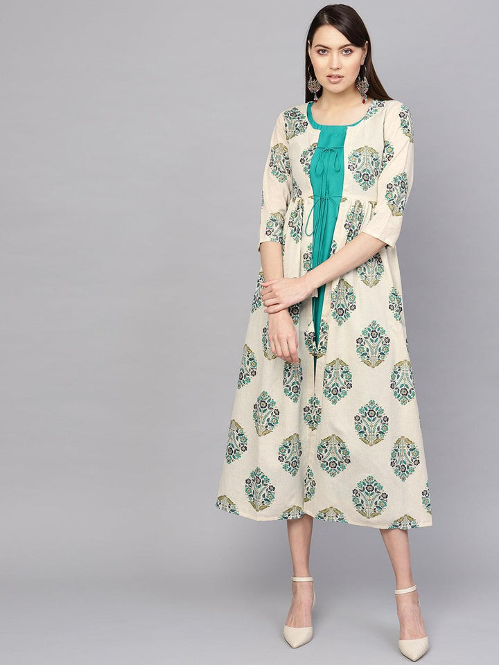 Green Printed Rayon Dress With Jacket - ShopLibas