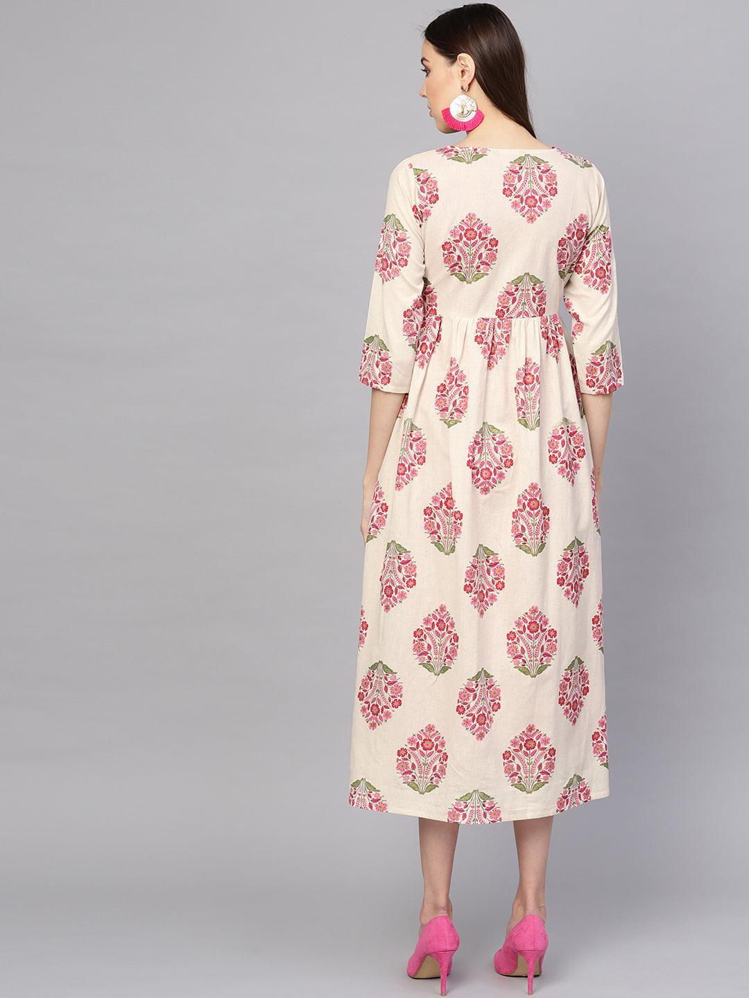 Pink Printed Rayon Dress With Jacket