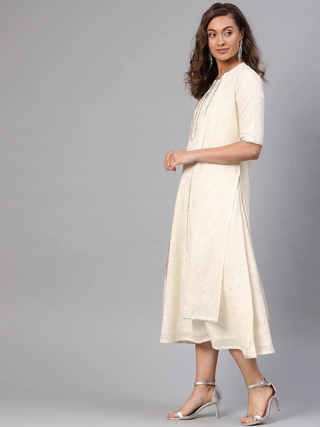 White Embroidered Cotton Dress With Shrug