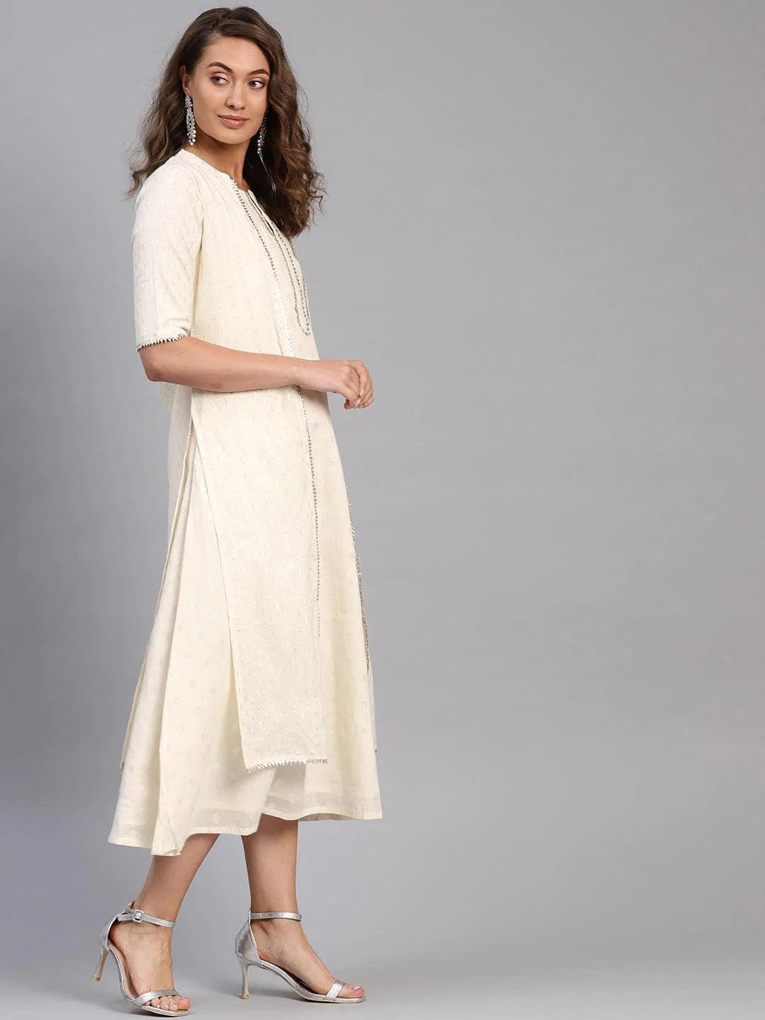 White Embroidered Cotton Dress With Shrug