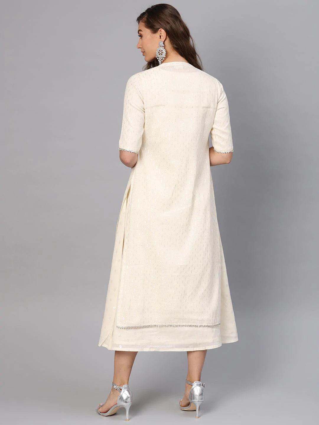 White Embroidered Cotton Dress With Shrug