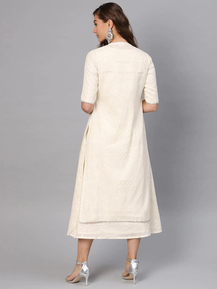 White Embroidered Cotton Dress With Shrug - ShopLibas