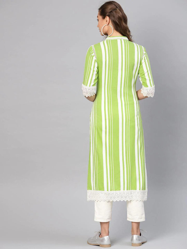 Green Striped Rayon Kurta - ShopLibas