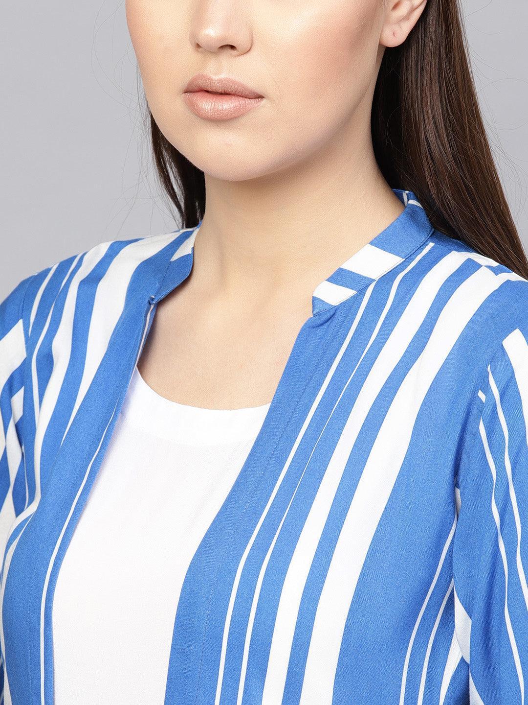 White Striped Cotton Dress With Jacket