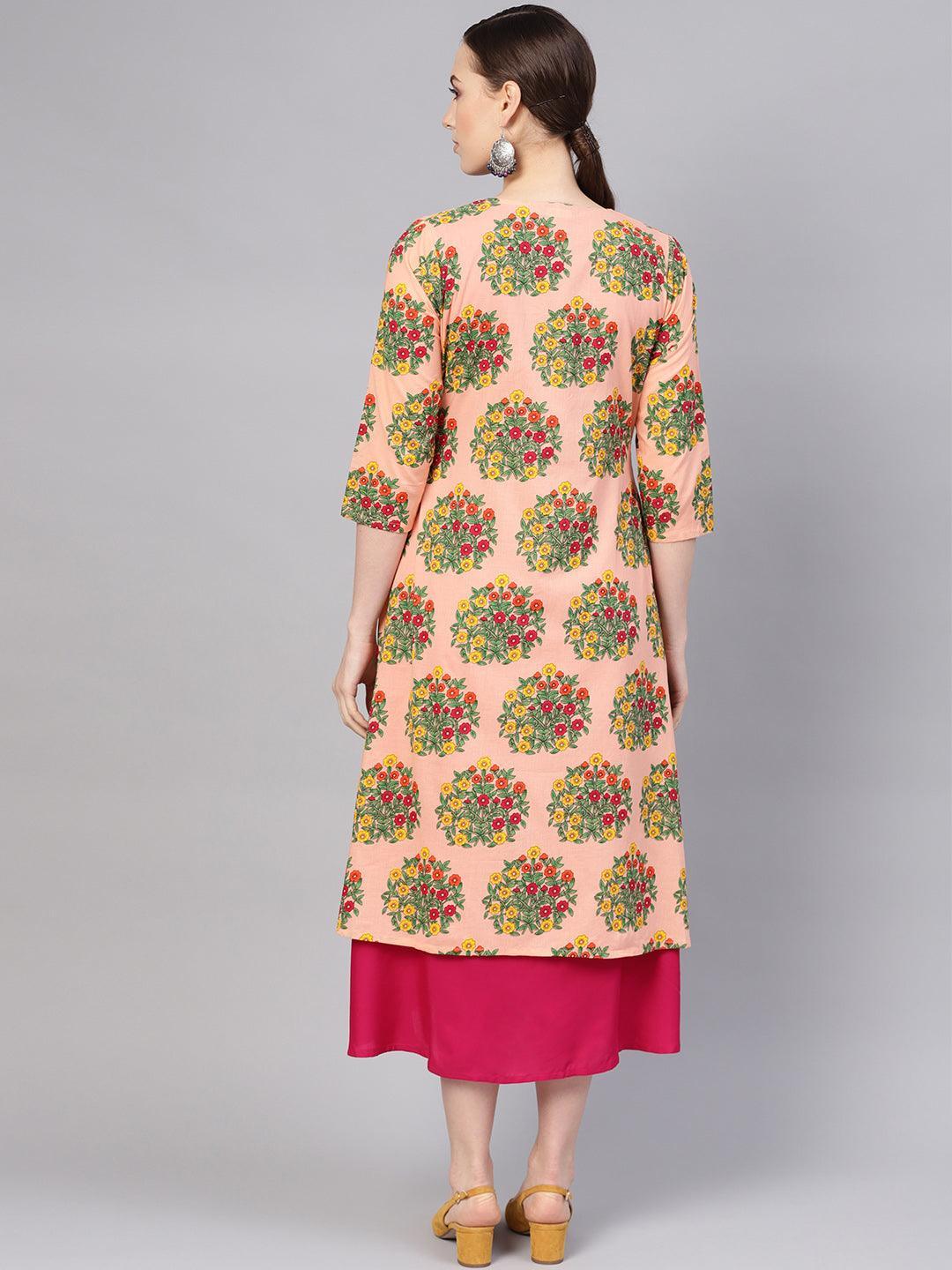 Pink Printed Rayon Dress With Shrug - ShopLibas