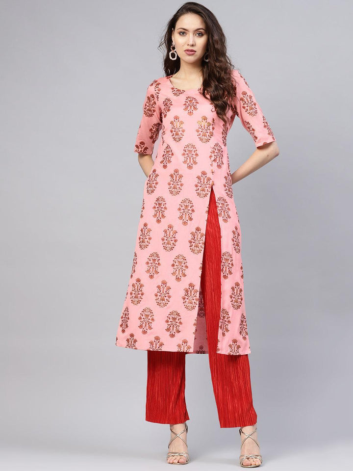 Pink Printed Cotton Kurta - ShopLibas