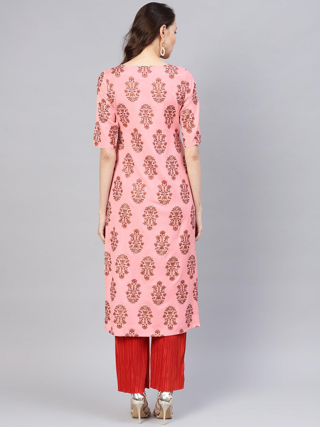 Pink Printed Cotton Kurta - ShopLibas