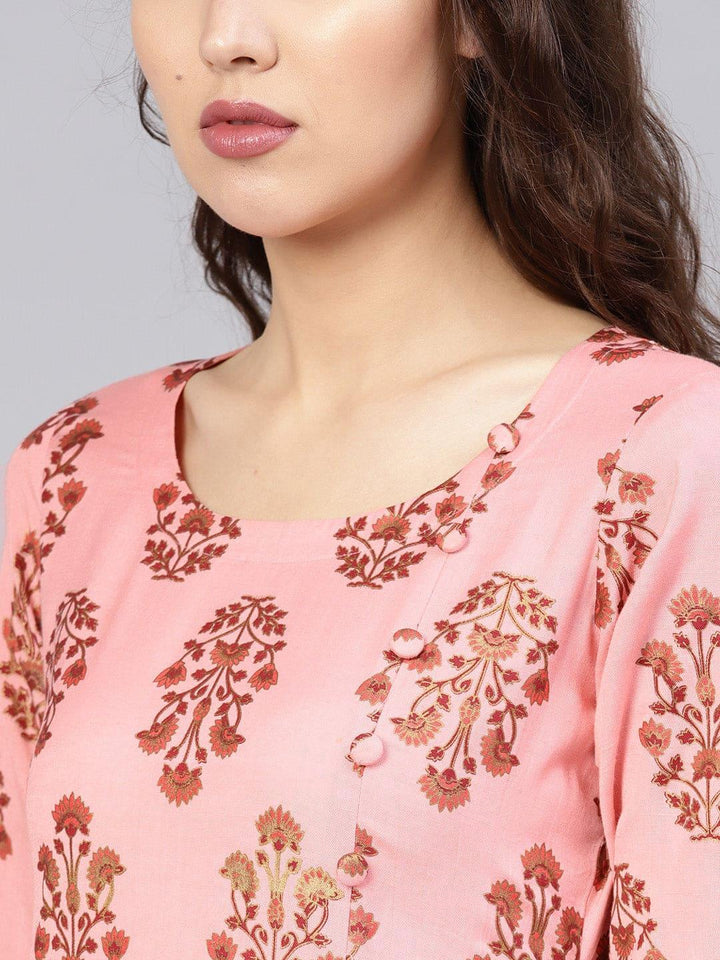 Pink Printed Cotton Kurta - ShopLibas