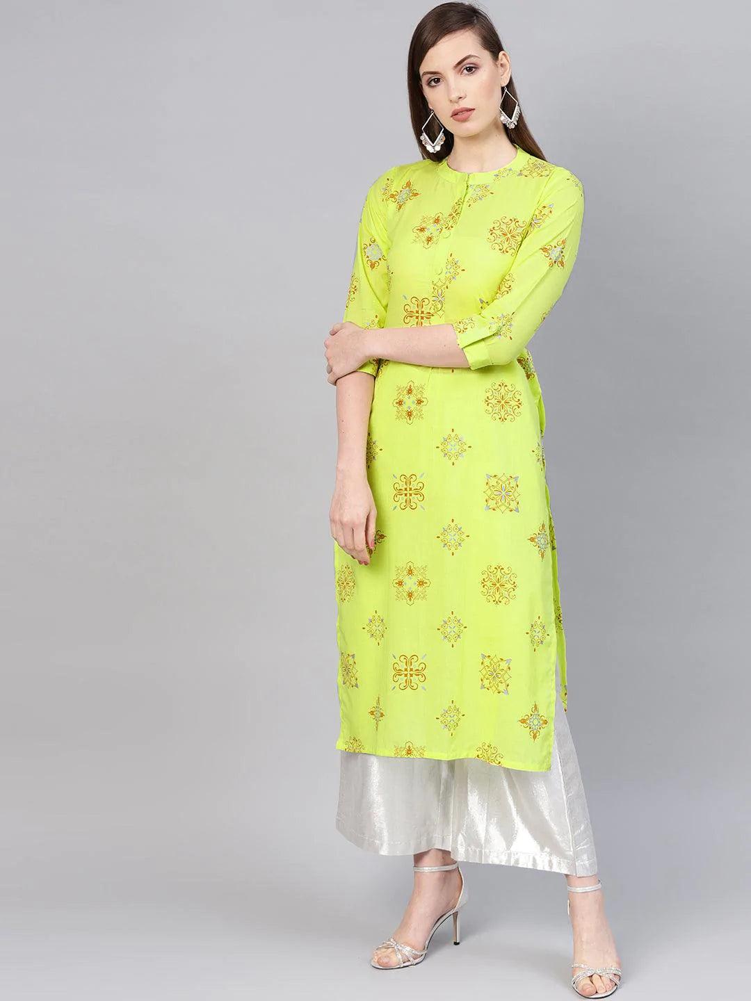 Green Printed Cotton Kurta