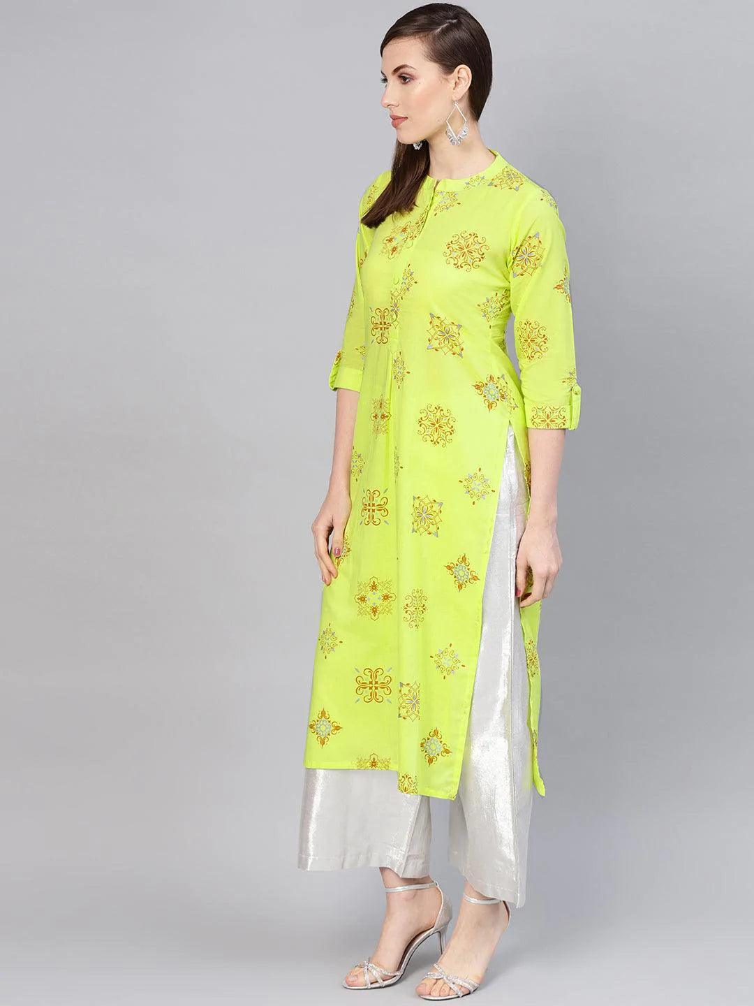 Green Printed Cotton Kurta