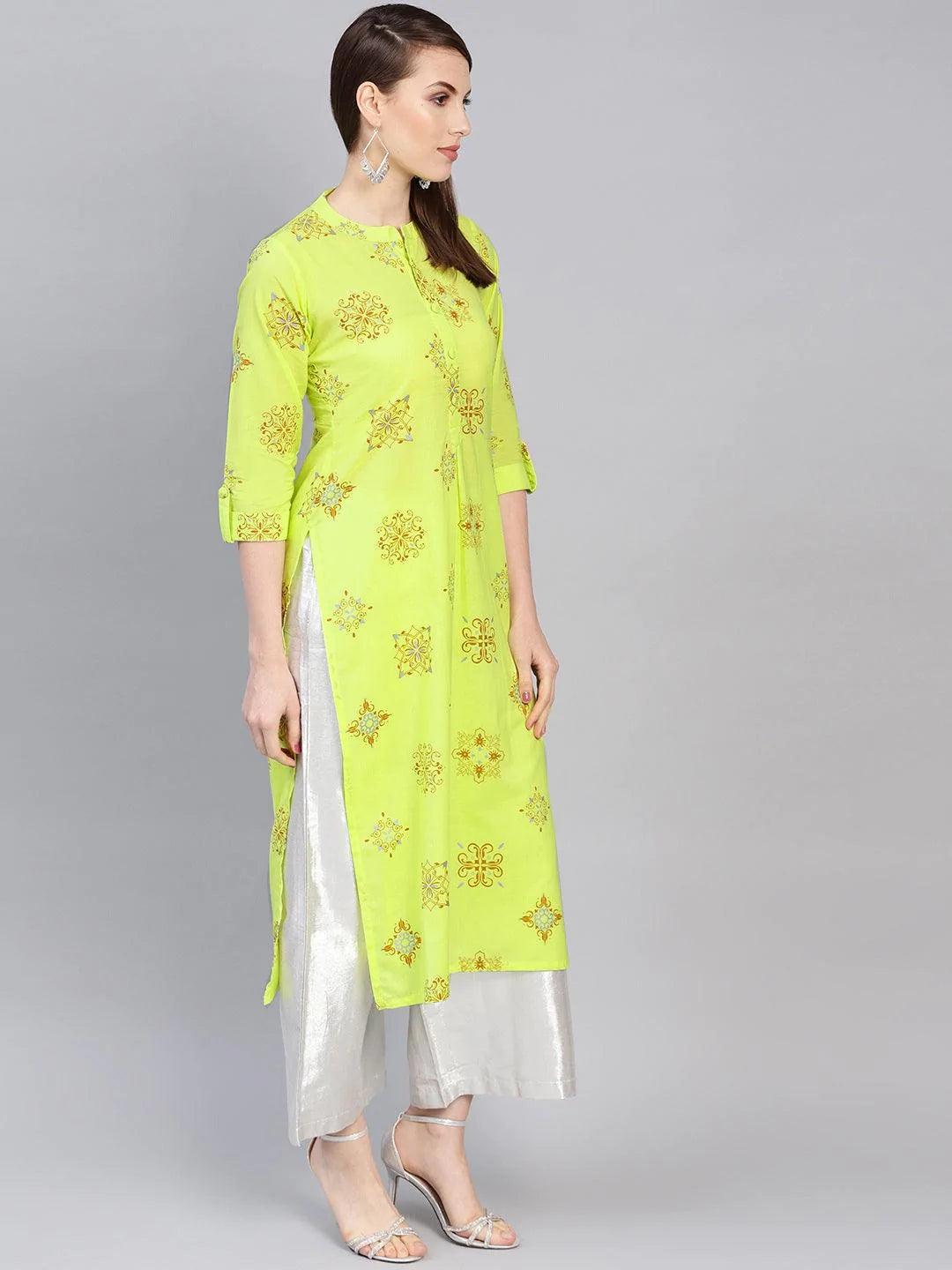 Green Printed Cotton Kurta