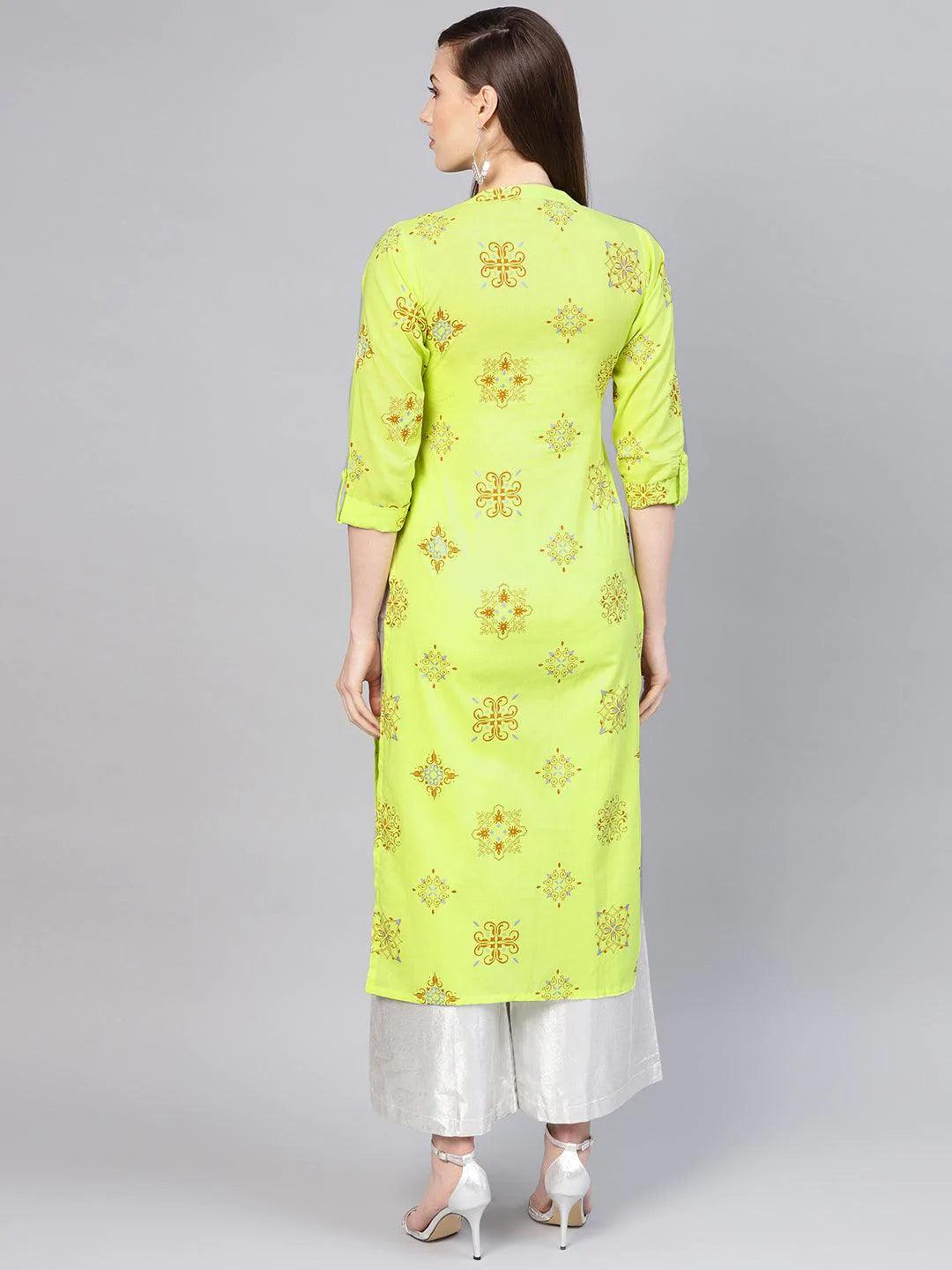 Green Printed Cotton Kurta