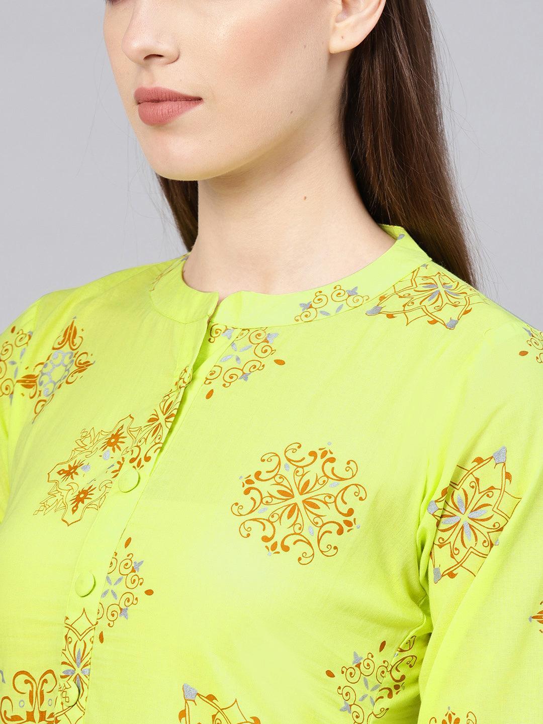 Green Printed Cotton Kurta