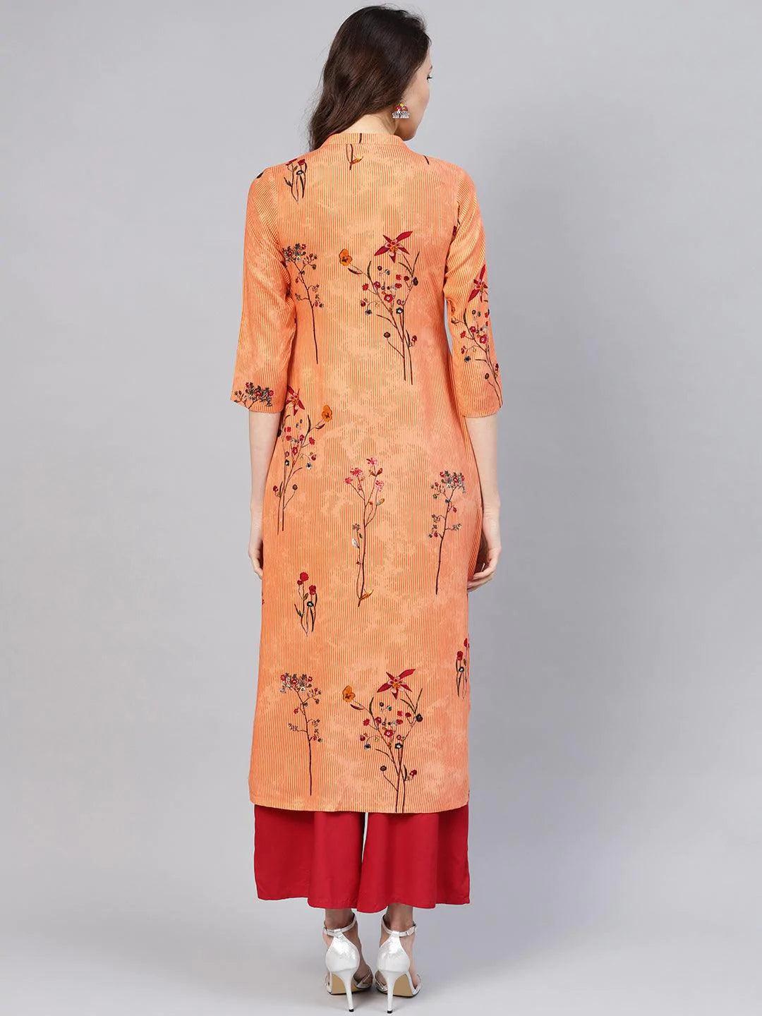 Orange Printed Rayon Kurta - ShopLibas