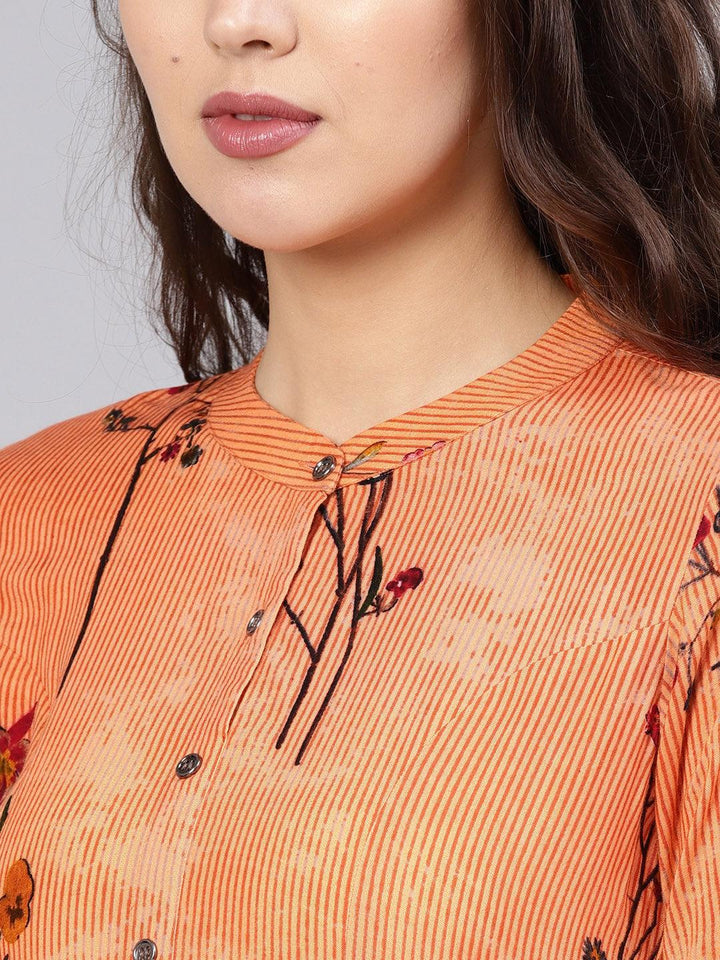 Orange Printed Rayon Kurta - ShopLibas