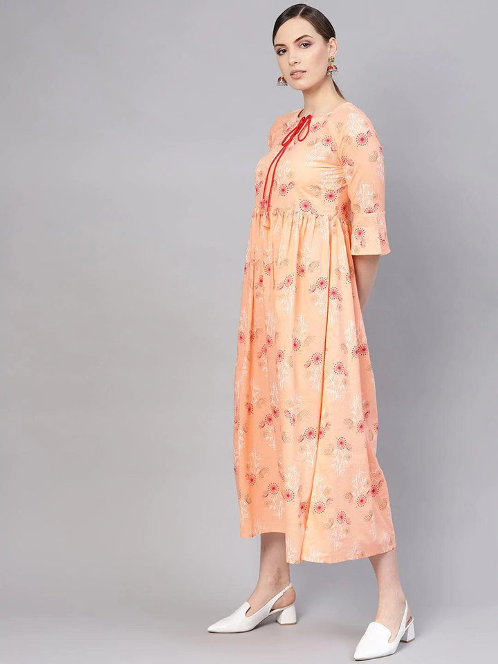 Orange Printed Cotton Dress - ShopLibas