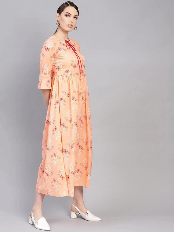 Orange Printed Cotton Dress - ShopLibas