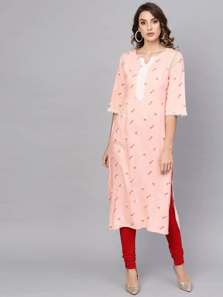 Pink Printed Rayon Kurta - ShopLibas