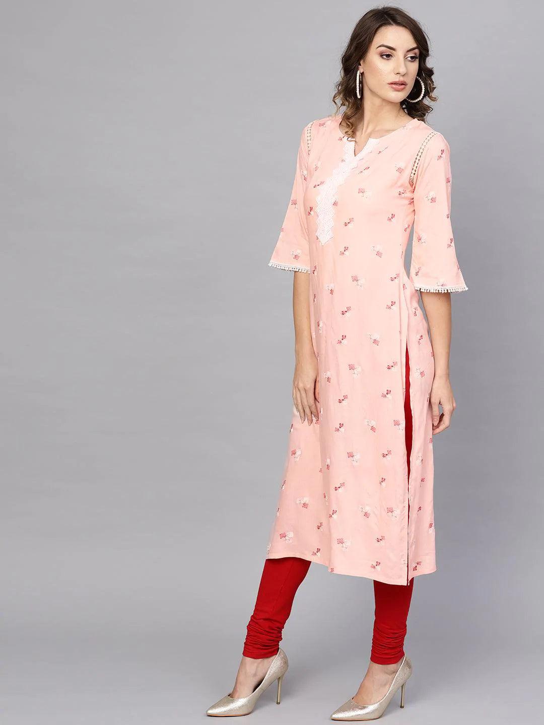 Pink Printed Rayon Kurta - ShopLibas