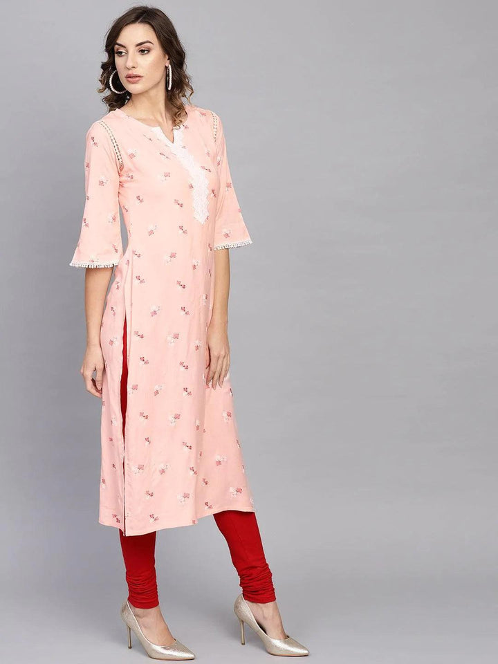 Pink Printed Rayon Kurta - ShopLibas