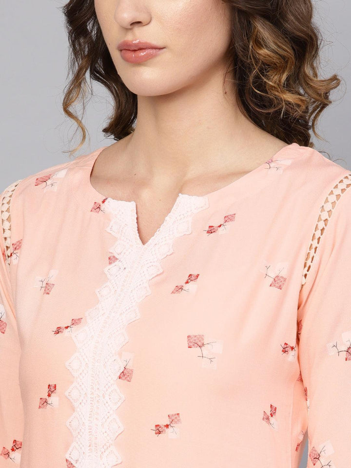 Pink Printed Rayon Kurta - ShopLibas